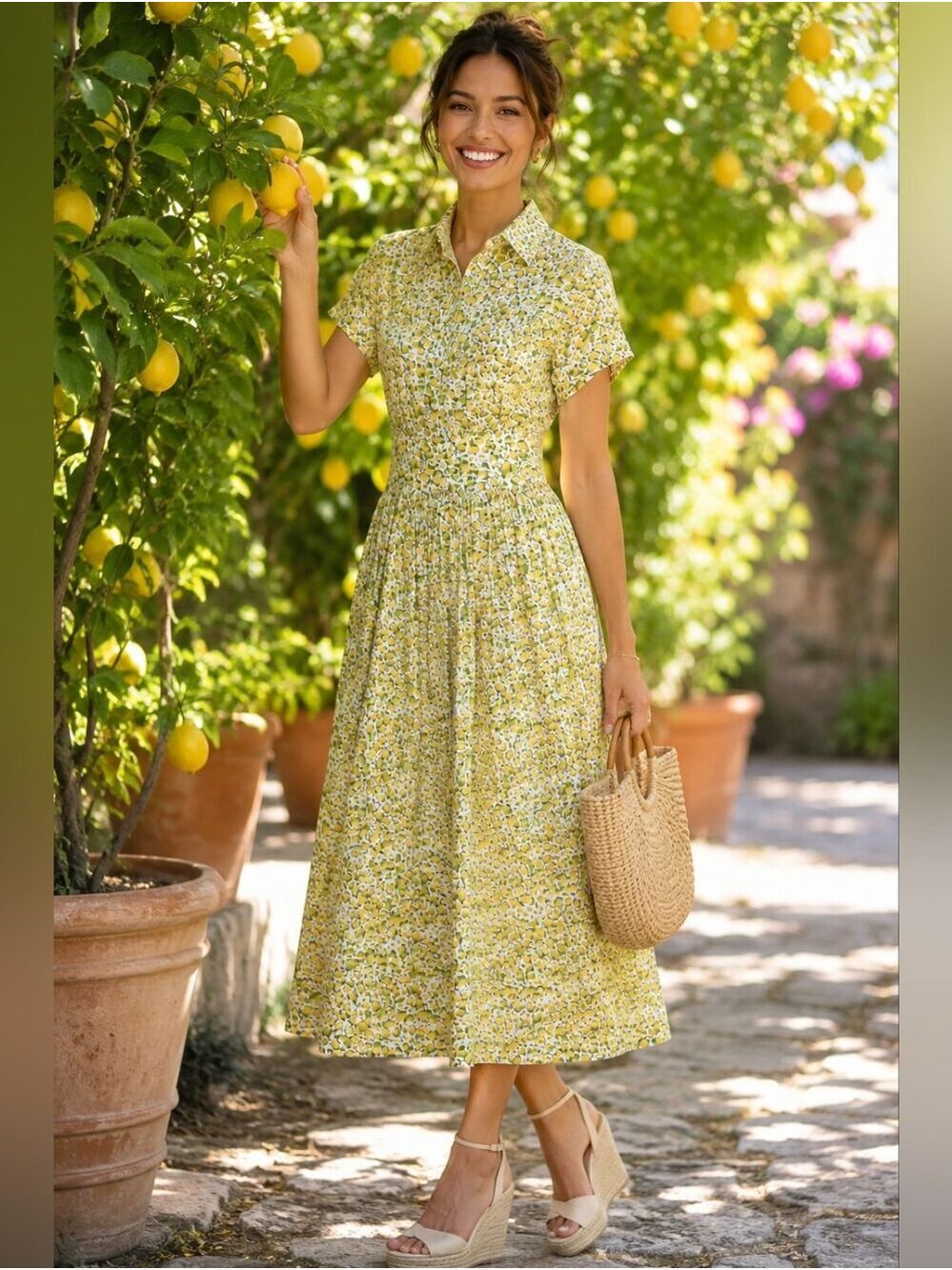 NWT J.Crew x Liberty Fabrics Fitted Waist Midi Shirtdress Eliza's Yellow BY790 - Picture 2 of 15